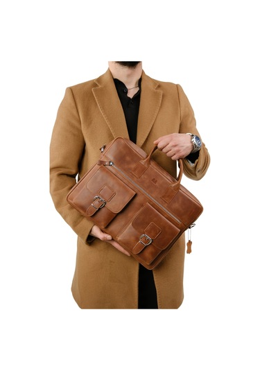 Mft Leather Hakiki Deri Laptop El Çantası Loreen 2230 Tiguan Taba