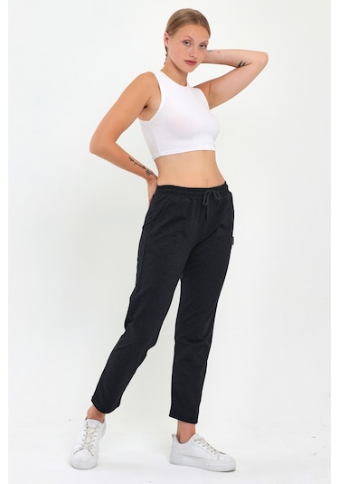 MMetalic Kadın Lacivert Klasik Cepli Eşofman Altı Antrasit