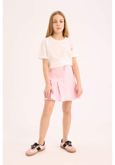 DeFacto Kız Çocuk Pileli Gabardin Etek D9340A825SPPN441 Pembe