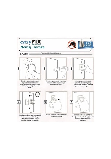 Tuvalet Kağıdı Askısı Kapaklı Yapışkanlı Easyfix Siyah Siyah