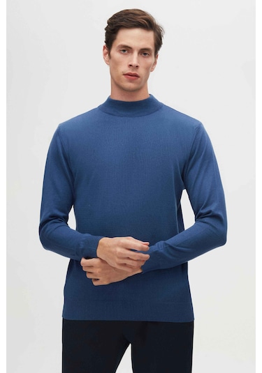 Ds Damat Regular Fit Mavi Pamuk Karışımlı Yarım Balıkçı Triko Kazak 5hf06ort16275 Mavi