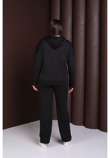 Kapüşonlu Crazy Baskılı Alt-üst Takım Siyah