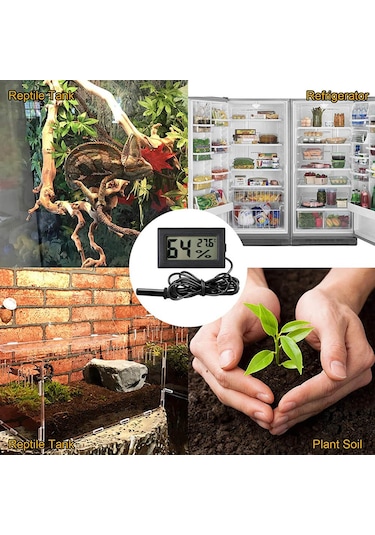 Indena-Mini Isı Ve Nem Ölçer - Termometre Higrometre Prob Kuluçka Siyah