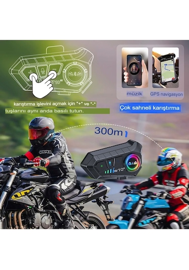 2 Intercom Bağlantılı Su Geçirmez Motosiklet Kask Bluetooth 5.3 300m Intercoom 2.000mah