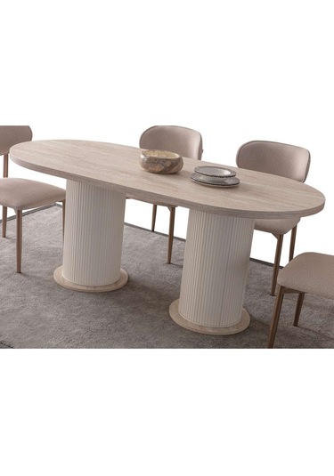 Travertino Modern Yemek Masası 6 Sandalye Takım Mermer
