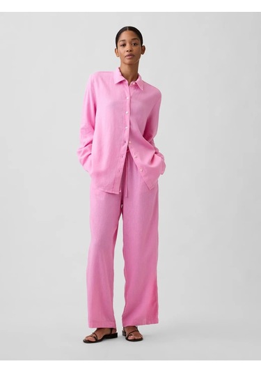 Gap V-lınen Easy Shırt Pembe
