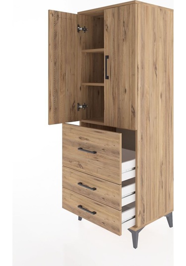 Hyperion Dolap 3 Raflı 3 Çekmeceli 2 Kapaklı 60x44x163 Çam-çam Atlas Çam