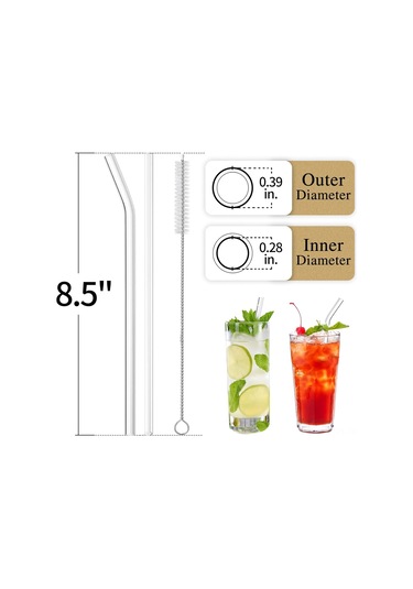 Dofolink 16'lı Tekrarlı Kullanım Cam Pipet Seti: 6 Düz + 6 Eğik Pipet Ve 4 Temizleme Fırçası, Şeffaf Cam, Sütlü İçecekler Ve Meyve Suyu İçin Uygun Şeffaf