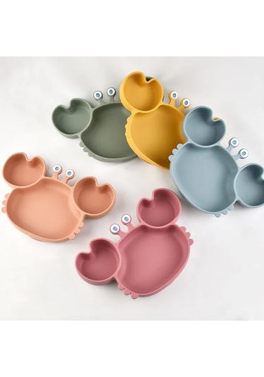 Bebek Güvenli Silikon Yemek Tabağı Emme Karikatür Çocuk Gri - Pembe