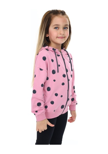 Toontoy Kız Çocuk Baskılı Hırka Gül Kurusu