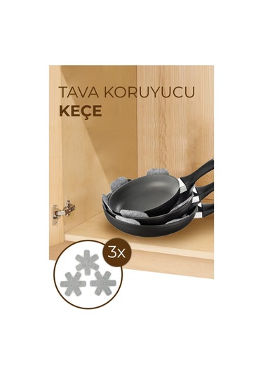 Küçük Ew Tava Tencere Borcam Ve Tabak Koruyucu Çizdirmez 3'lü Keçe Seti Gri