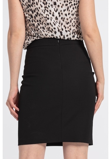 Yüksek Bel Diz Üstü Şık Kumaş Kalem Etek-Siyah