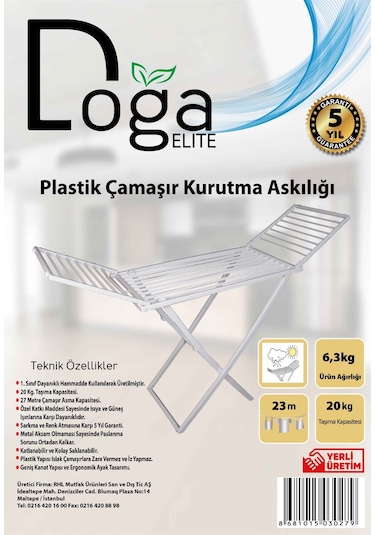 Doğa Elite Plastik Çamaşır Kurutmalık Beyaz
