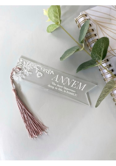 Pleksi İsme Özel Desenli Kitap Ayracı Beyaz-Tek Adet