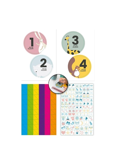 Bebek Anı Defteri Erkek Stickerlı + Çekim Ve Zeka Kartları Seti