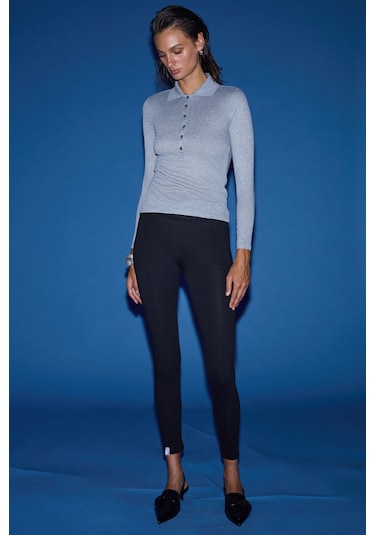 Eırlys Kadın Organik Pamuklu Esnek Yapılı Vücudu Toparlayan Örme Siyah Tayt