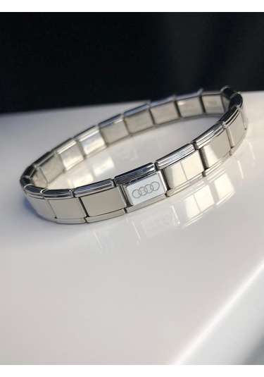 Erkek Kadın Çelik Bileklik - Audi Logo Model Italy Charm Nomi Sevgiliye Eşe Babaya Gümüş