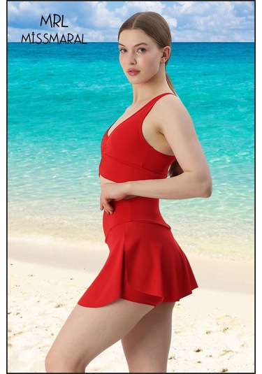 Mini Şort Etek Görünümü Etek Içi Şortlu Cepli Spor Tasarım Tenis Deniz Havuz Fitness Kırmızı 1107 Kırmızı
