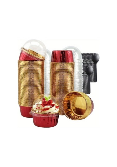 Maoyaya Altın Kırmızı Doğum Günü Pastası Kağıt Bardakları Yağ Geçirmez Yüksek Isıya Dayanıklı Muffin Bardakları Düğün Tatlı Masası 50 Adet 50