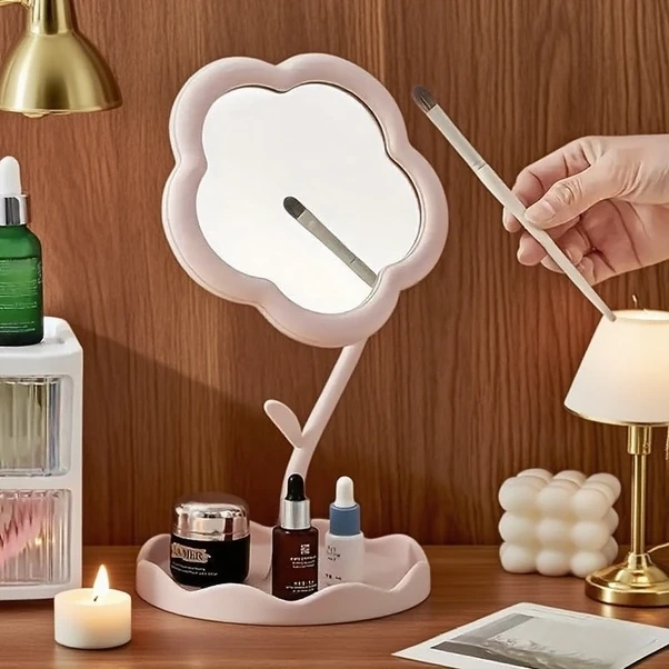 Chuangyinshop Beyaz Çiçekli Vantily Aynası - Taşınabilir, Döner, Mücevher Organizer Beyaz