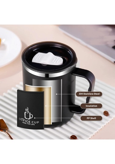 500 Ml/17 Oz 304 Paslanmaz Çelik Su Şişesi Çift Katmanlar Kahve Beyaz - Siyah