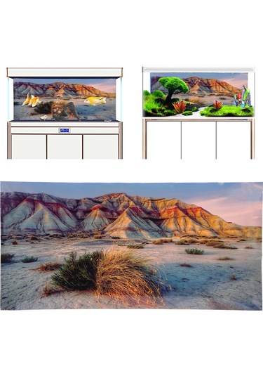 Ruicoo Pvc Akvaryum Arka Plan Sticker, Dağ Çöl Deseni, 3d Dekoratif, Su Geçirmez, Kolay Yapıştır, 91x50 Cm Diğer