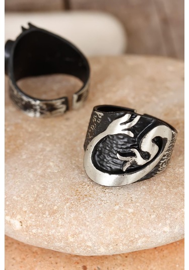 Lale Figürlü Füme Gri Renk Ayarlamalı Erkek Yüzük - Tj-ey168 Gümüş