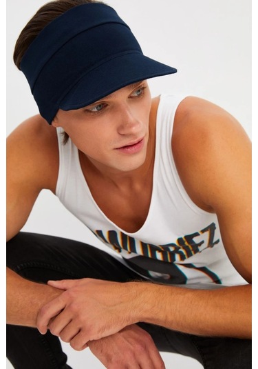 Erkek Uv Koruyuculu %100 Pamuklu Penye Tenis Golf Stil Vizör Şapka Siperlik - Tek Ebat / Lacivert Lacivert