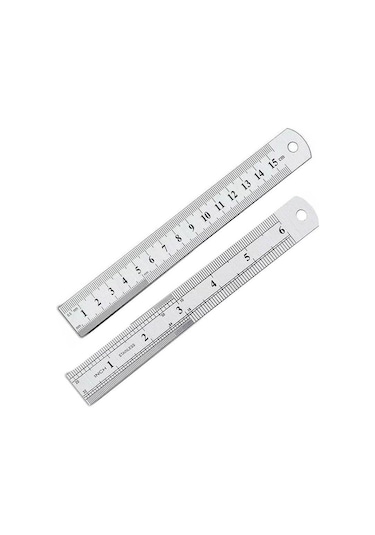 15cm 6 İnch - Çift Taraflı Paslanmaz Çelik Metal Cetvel - Kalınlık 1mm Gri