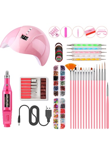 Qingmipy Dıy Manikür Seti: Akıllı Kurutma Lambası, Taşlama Makinesi, 15 Fırça, 5 Noktalama Kalemi Ve Dekorlar - Usb Şarjlı