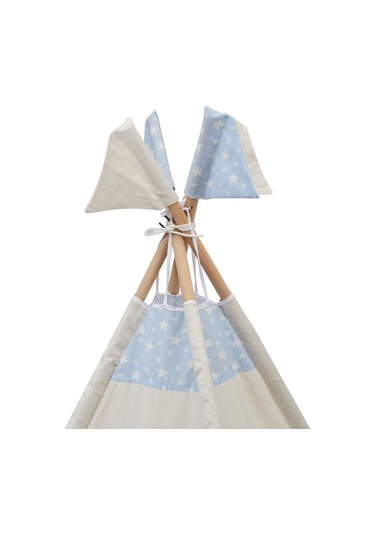 Exorbaby Lüks,büyük Boy,ahşap Ve Pamuklu Naturel Kumaş,toplanmaz,devrilmez,puf Minderli Oyun Çadırı Mavi