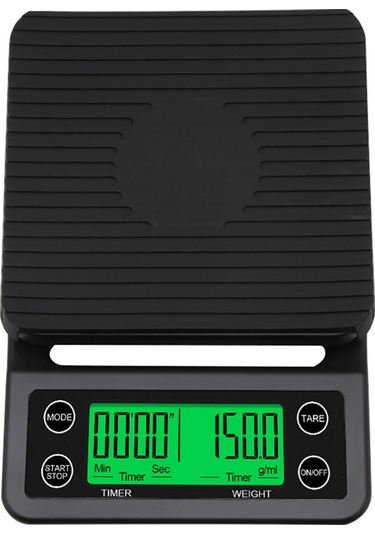 Kosona Kahve Hazırlama Zamanlayıcı Dijital Terazi - 0.1g Hassasiyetli, 3kg Yük Kapasitesi, Siyah Reçine-silikon Malzeme Siyah