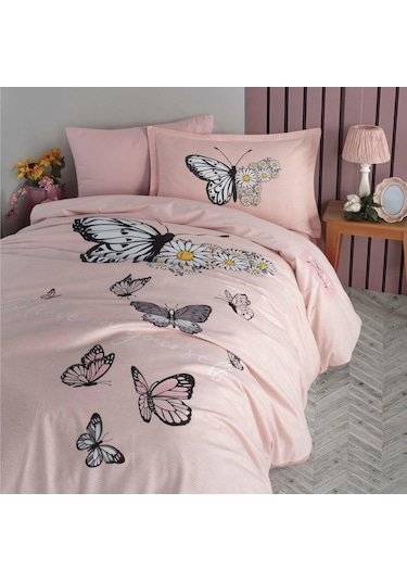 Clasy Ranforce Nevresim Takımı Tek Kişilik Daisy Love V2 Somon