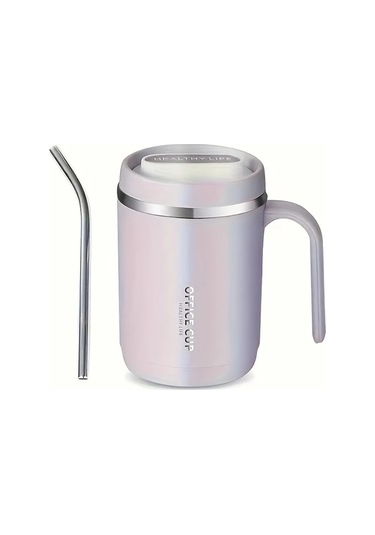 Honeybeeshop Beyaz 16.91oz Paslanmaz Çelik Yalıtımlı Kahve Termosu Kapak Ve Pipet Beyaz