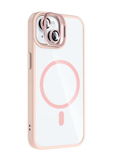 iPhone Uyumlu 15 Kılıf Standlı + Kamera Lens Koruma Setli M-safe Şarj Özellikli Mkst Etro Kapak Desert Titanyum Desert Titanyum