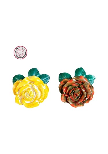 Uretti - Ayşe 7362 8995 El Yapımı Minik 2'li Sarı - Turuncu Renk Gül Magnet - 6 X 7 Cm 6x7