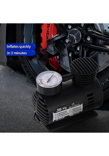 Boatshop1 Siyah 12v Elektrikli Taşınabilir Lastik Şişirme Cihazı Araba Bisiklet Toplar İçin Otomatik Durdurma Basınç Göstergesi Pilsiz