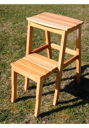 Çok Amaçlı Ahşap Merdiven Tabure 2 Basamaklı - El Yapımı Natural