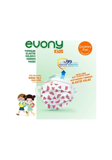 Evony Kids Elastik Kulaklı Desenli Çocuk Maskesi 160 Adet