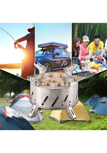 Mufunye Taşra Kamp Ocağı 9 Bakır Alev Girişi 12800w Yüksek Güçlü, Çekirdekli Tasarım, 1m Metal Hortumlu, Dış Mekan İçin Dayanıklı Paslanmaz Çelik Gri