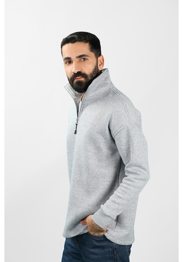 Unisex Balıkçı Yaka Gri Sweatshirt Gri