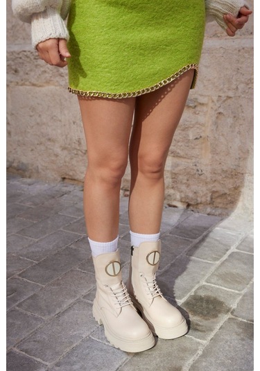 Rayssa Bej Hakiki Deri Kadın Bot Bej