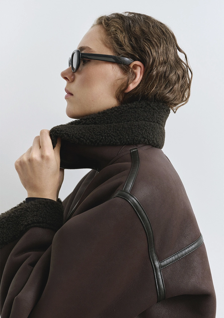 Mavi - Suni Kürk Detaylı Kahverengi Suni Deri Ceket 1110718-70219 Kahverengi