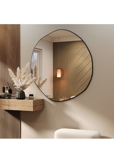 Asimetrik Ayna, Dekoratif Ayna, Duvar Aynası 70 X 70 Siyah
