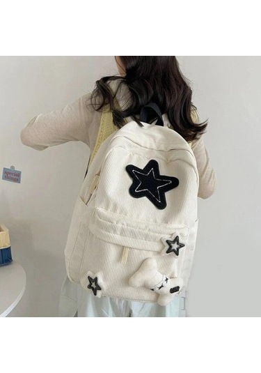 Ebitda Siyah Y2k Estetik Sırt Çantası Yıldız Desen Tiki Kadife Sırt Çantası, Üniversite Öğrencisi Bilgisayar Çantası Kız İçin Siyah