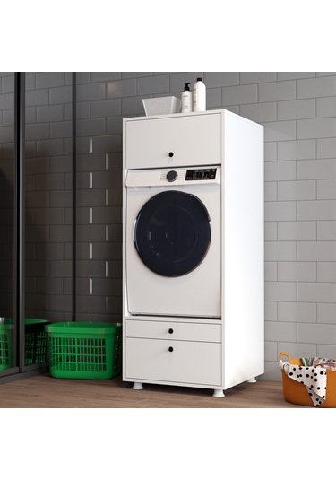 Lotus 2 Çekmeceli Makine Dolabı Çok Amaçlı Dolap Banyo Dolabı Beyaz