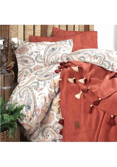 İyi Geceler İstanbul Boho Chic Çift Kişilik Battaniyeli Tarçın Nevresim Takımı Tarçın