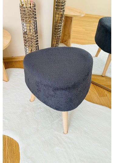 Bohem Tarz Teddy Kumaş Üçgen Puf, Makyaj Taburesi, Bench, Füme