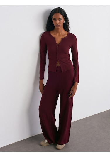 Dilvin 70163 Beli Lastikli Yünlü Triko Pantolon-bordo M. Bordo M.