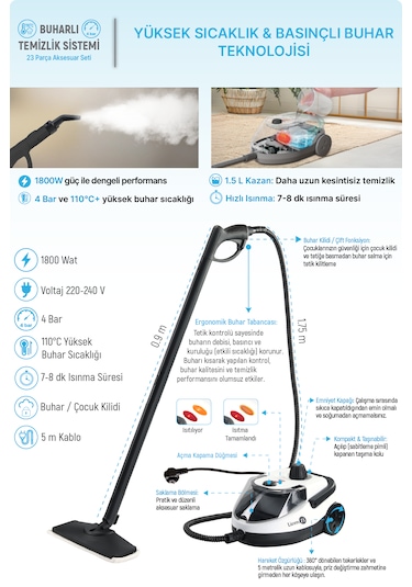 Livenzi WJ-578 1800 W Buharlı Temizlik Makinesi